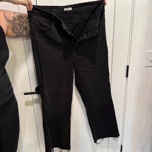 Good American Black Button Up Jeans with Distressed Hem